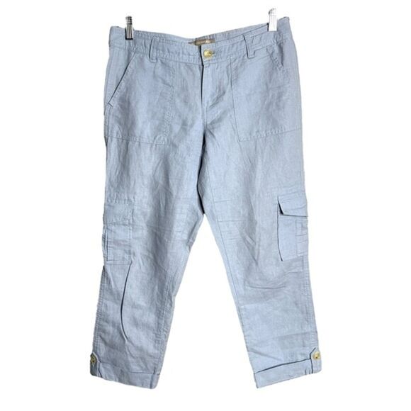 Banana Republic‎ Pants Womens 0 Blue Martin Fit Cargo Linen Blend Cropped Casual - Picture 1 of 6